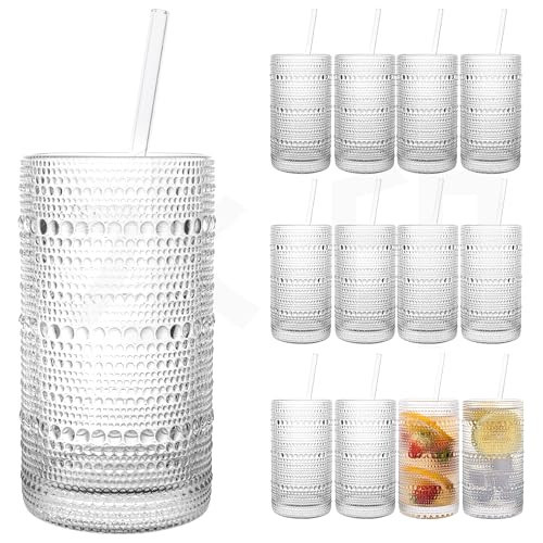 Dingerjar Upgraded Large Capacity 16 oz/480 ml Hobnail Glasses Drinking Set of 12 - Heavy Vintage Glassware | Amazon (US)