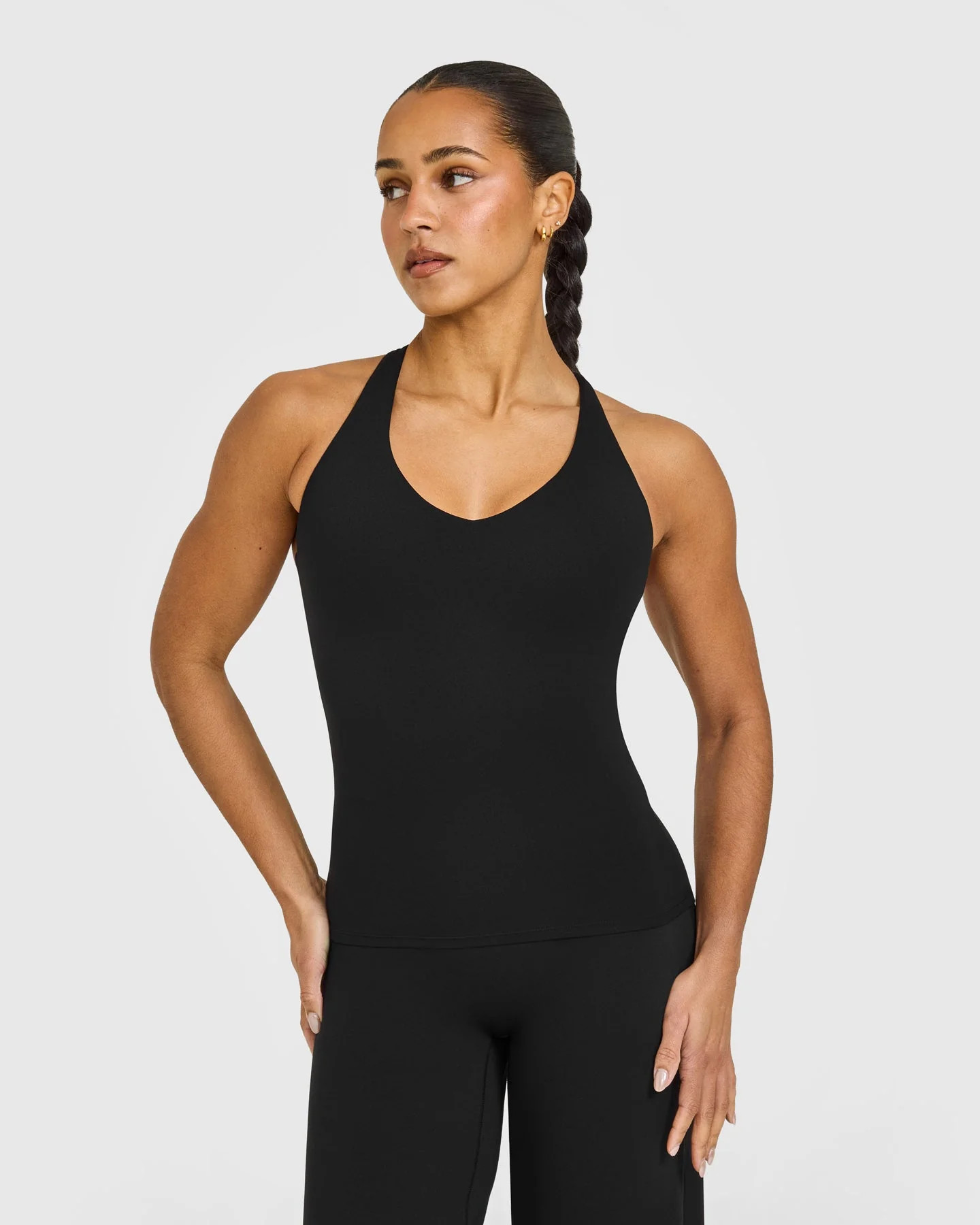 SoftMotion™ Racer Back Vest with Built in Bra Shelf with White Logo 
 Black | Oner Active (UK / US)
