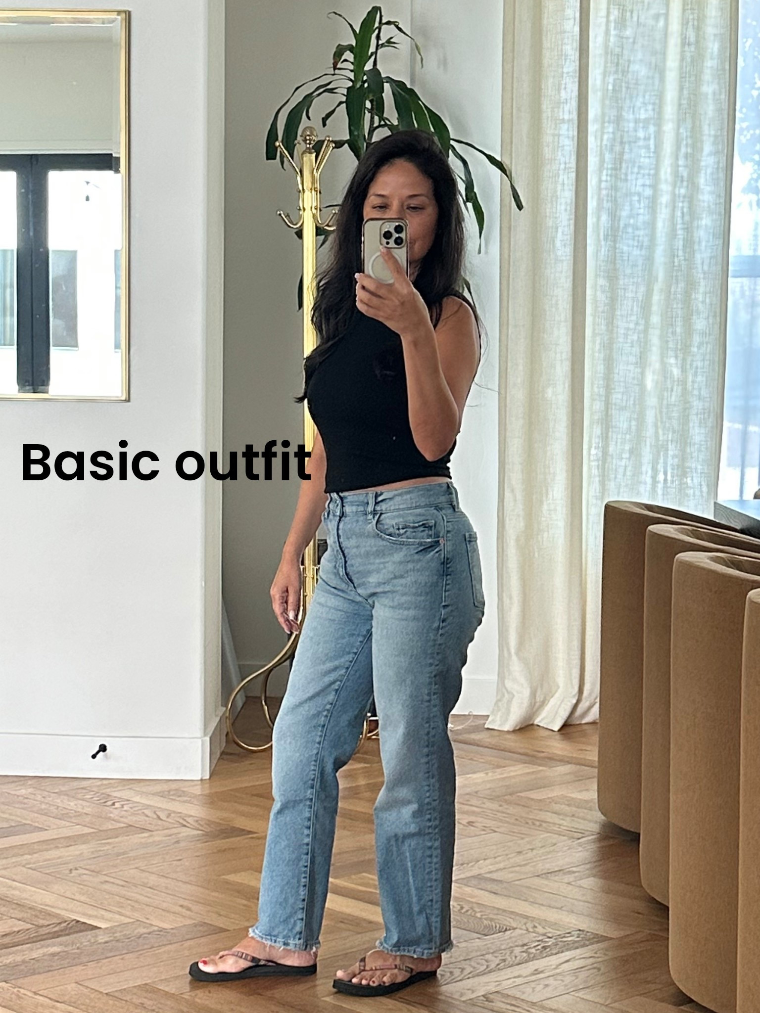 Basic outfit for a day of running around. Comfy jeans, black tank & flip flops. Easy style all saints tank tops black dl 1961 jeans, sanuk flip flops & spf Lancôme body oil Clarins 

#LTKBeauty #LTKPetite #LTKStyleTip