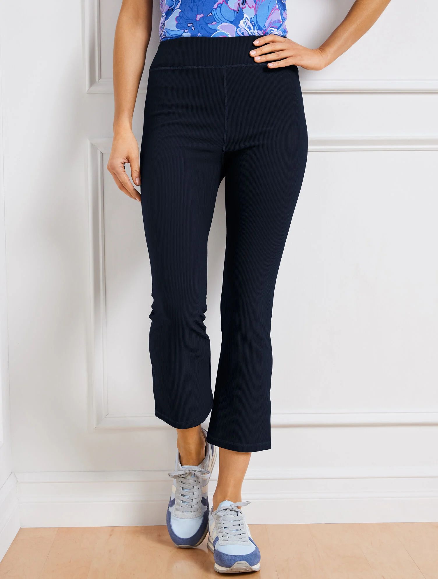 Soft Stretch Ribbed Flare Crop Pants | Talbots