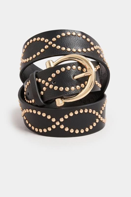 Black & Gold Twisted Stud Belt | Yours Clothing UK