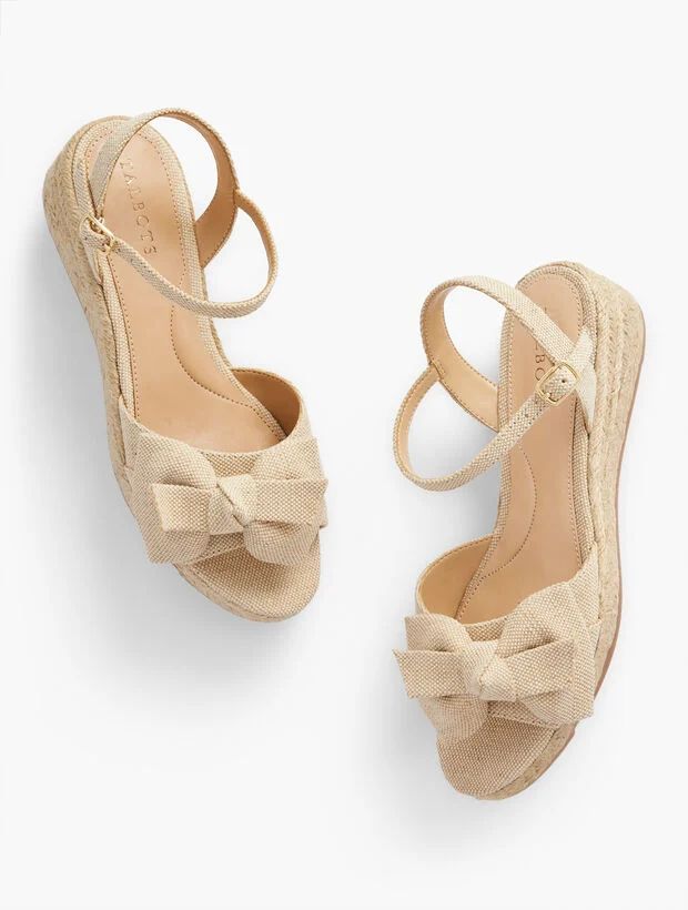 Pamela Bow Linen Wedge Sandals - Metallic | Talbots