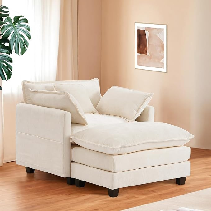 Furniliving Oversized Accent Chair with Ottoman, Luxury Chenille Single Sofa, Upholstered Deep Se... | Amazon (US)