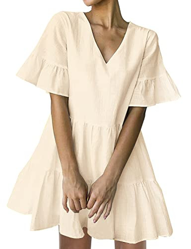 FANCYINN Women’s V Neck Cute Shift Dress with Pockets Bell Sleeve Ruffle Hem Loose Swing Summer... | Amazon (US)