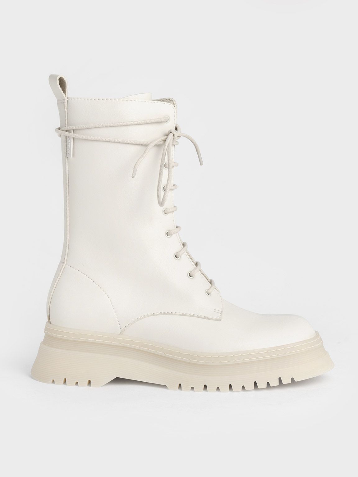 Chalk Chunky Platform Lace-Up Boots | CHARLES & KEITH | Charles & Keith US