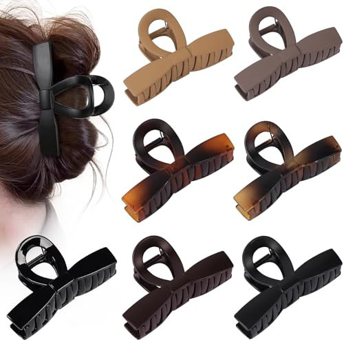 Fashion Bow Hair Claw Clips, 7 Pack 4.1 Inches Non-Slip Large Hair Clips for Women, Matte Tortoiseshell and Neutral Colors Hair Bows for Thick Thin Hair | Amazon (US)