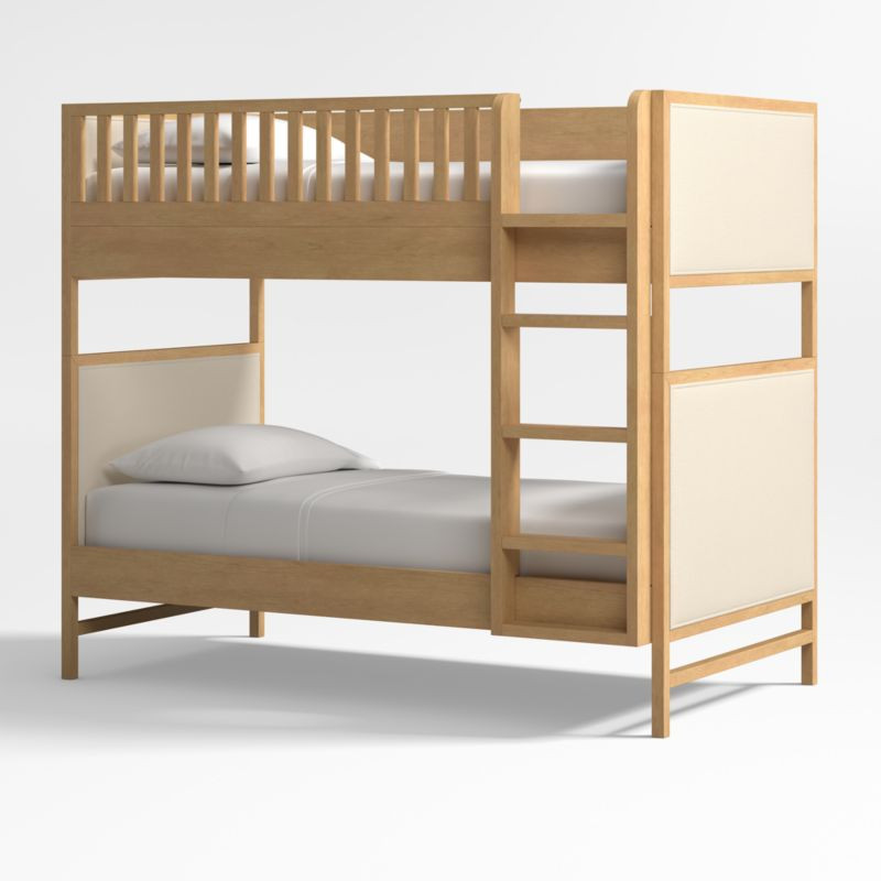 Beau Natural Oak Wood and Upholstered Kids Bunk Bed | Crate & Kids | Crate & Barrel