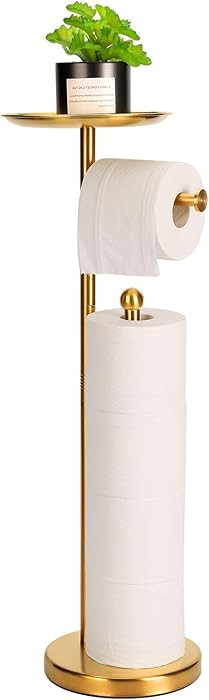 Standing Toilet Paper Holder Gold, TP Holder with 6.7" Phone Shelf, Holds 5 Rolls, Stainless Stee... | Amazon (US)