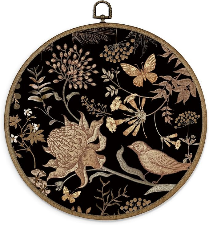 MAQIKA Vintage Floral Brid Framed Wall Art Decor, Butterfly Wall Art, Retro Botanical Round Wall ... | Amazon (US)