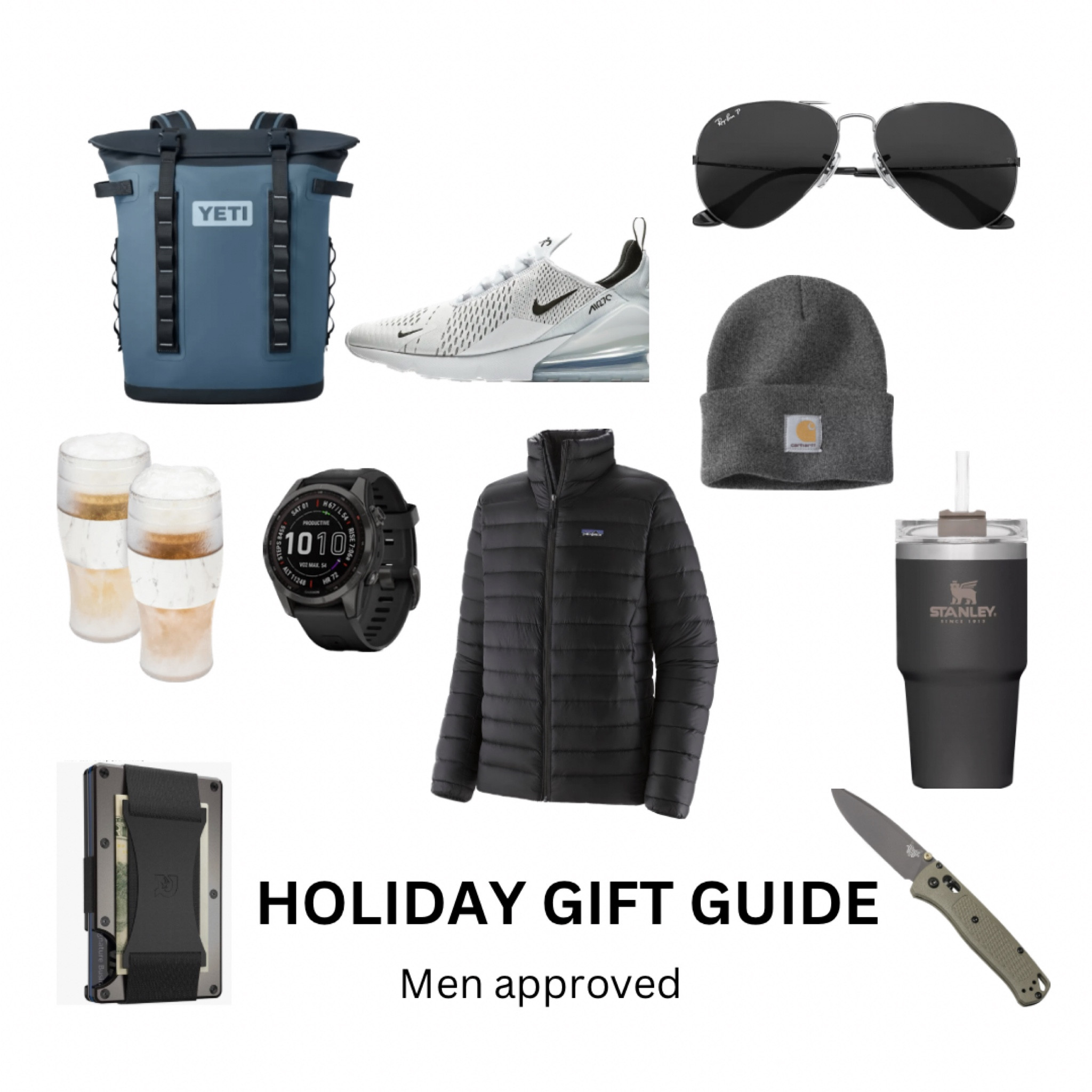 Men’s gift guide, men jacket, men shoes, nike, sunglasses, ray bans, yeti cooler, beer mugs, Stanley mug, ridge wallet, men’s wallet, Amazon, hat, carrhart, pocket knife, garmin watch, gifts for sporty men, sport accessories 

#LTKHoliday #LTKmens #LTKGiftGuide