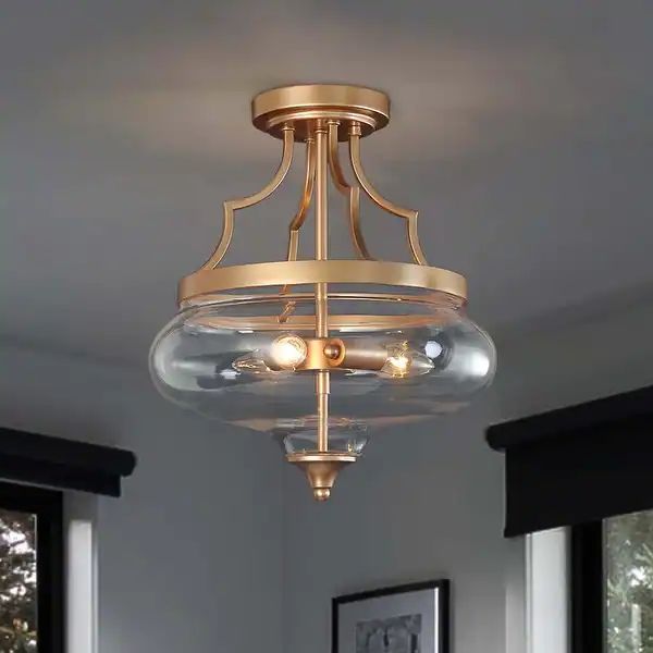 Mid-century Modern Gold 3-light Semi Flush Mount Dome Glass Light for Kitchen Island - D12.5"x H ... | Bed Bath & Beyond