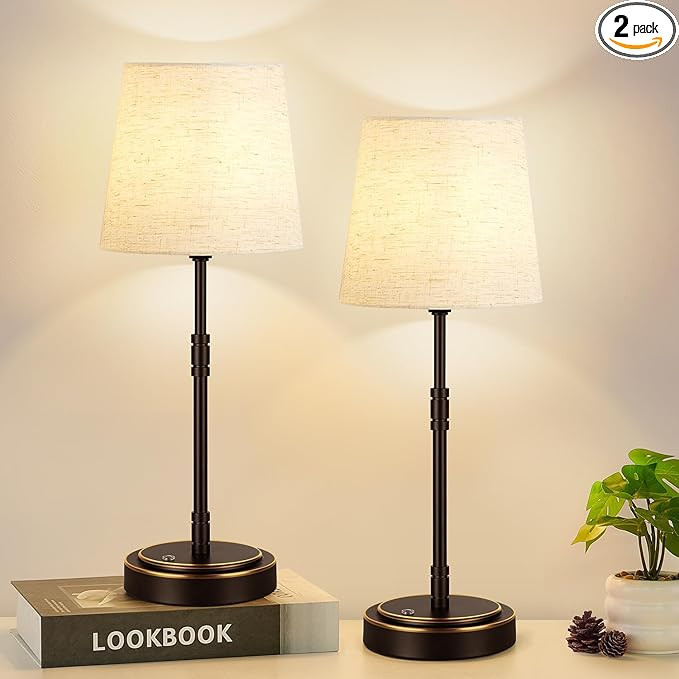 Cordless Table Lamps Set of 2 – Battery Operated Lamp with 7500mAh Rechargeable Battery, Steple... | Amazon (US)