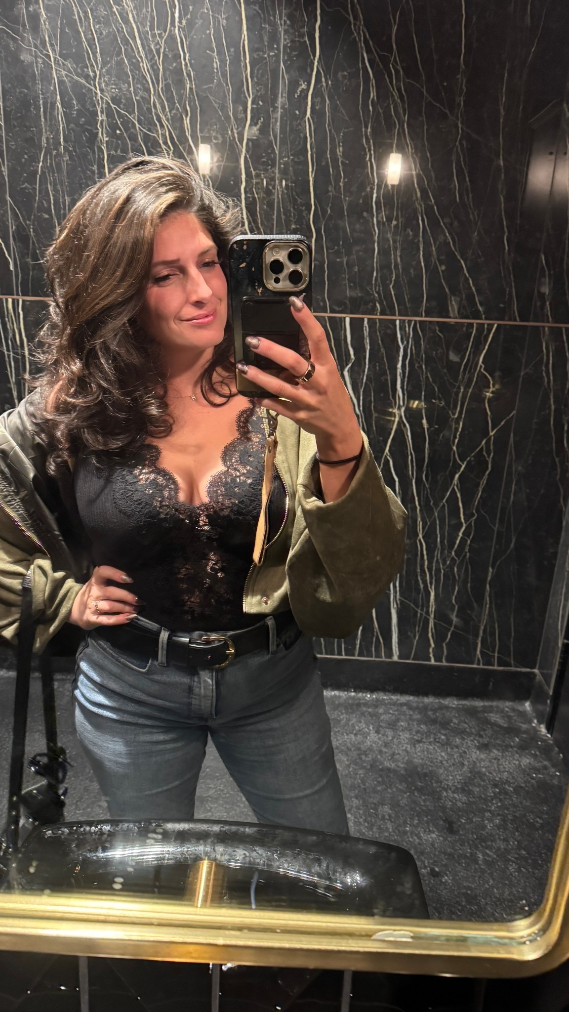 My go to top for a night out. This bodysuit from lulus, I love this soft suede bomber and my new good american jeans. 👖 

#LTKSeasonal #LTKBeauty