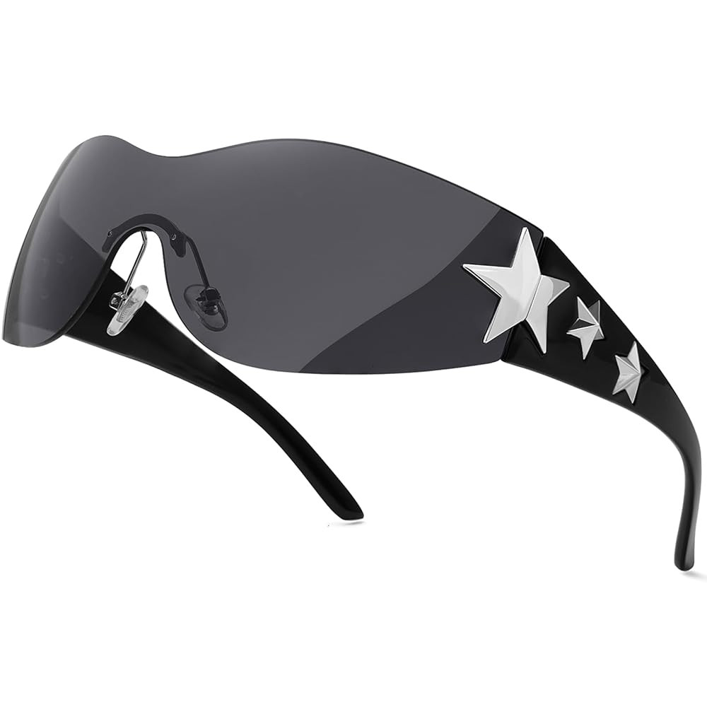 Rimless Y2K Sunglasses Star Wrap Around Glasses 2000S Accessories for Women Men Trendy Fashion Co... | Amazon (US)