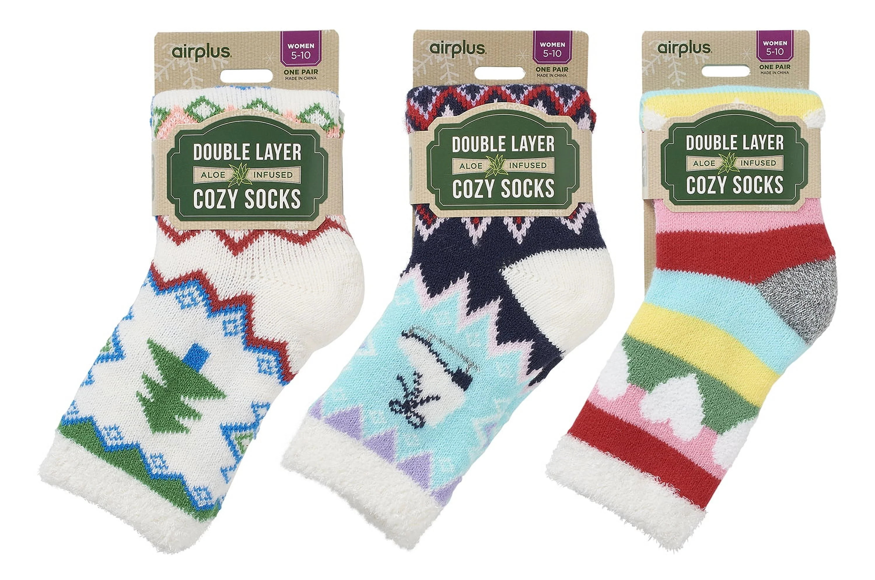 Airplus Holiday 3 Pack of Dual Layer Cozy Cabin Socks for Women Size 5-10,  Aloe Infused Warm, Fl... | Walmart (US)