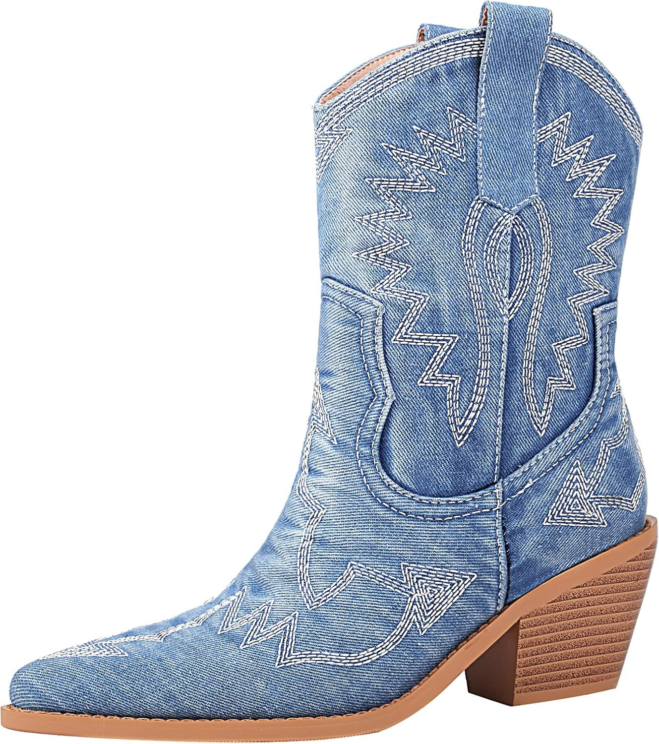 Reitoye Women's Embroidered Western Cowboy Boots Mid Calf Chunky Heel Pull-Up Tabs Classic Cowgir... | Amazon (US)