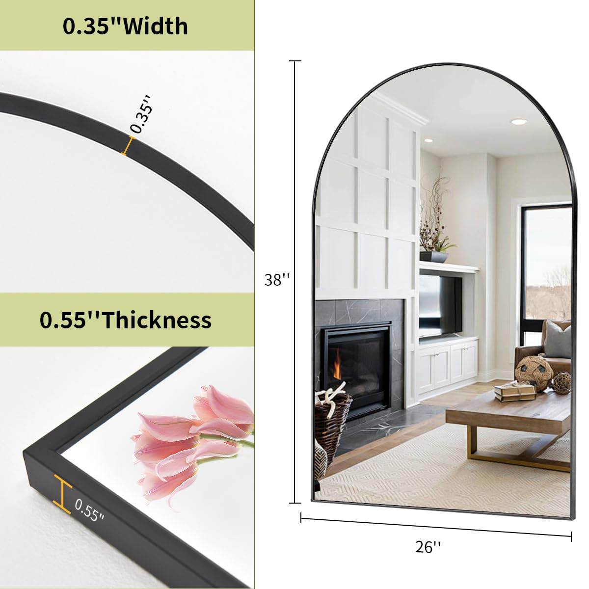 BEAUTYPEAK 26"x38" Arch Bathroom Mirror, Wall Mounted Vanity Metal Frame Mirror for Bedroom, Entr... | Amazon (US)