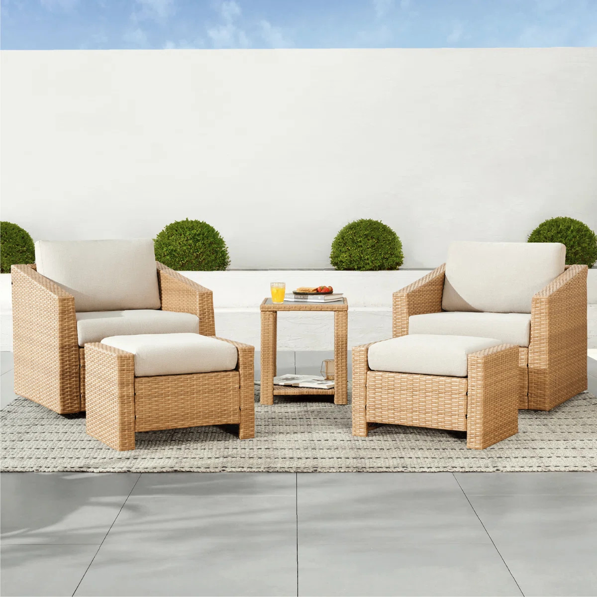 Tiaka 2 - Person Outdoor Swivel Outdoor Seating Group with Ottomans | Wayfair North America