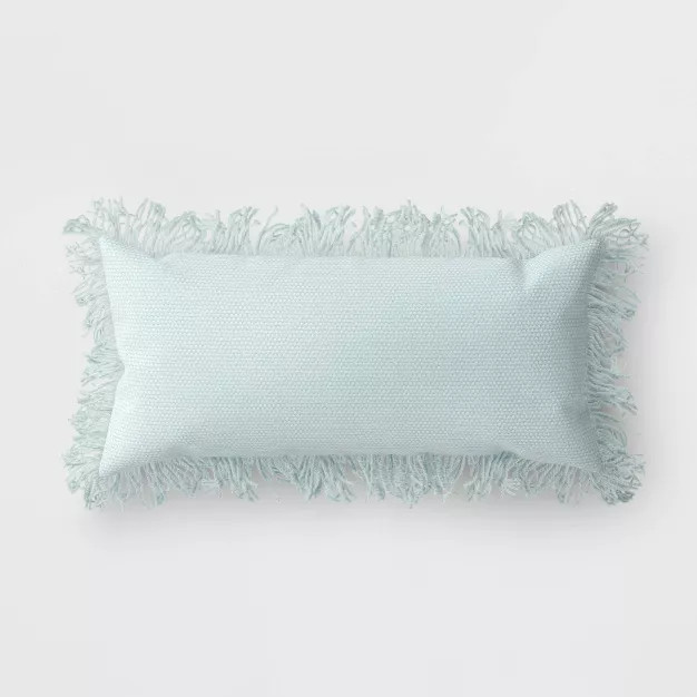 Basketweave Lumbar Outdoor Throw Pillow Light Blue - Threshold™ | Target