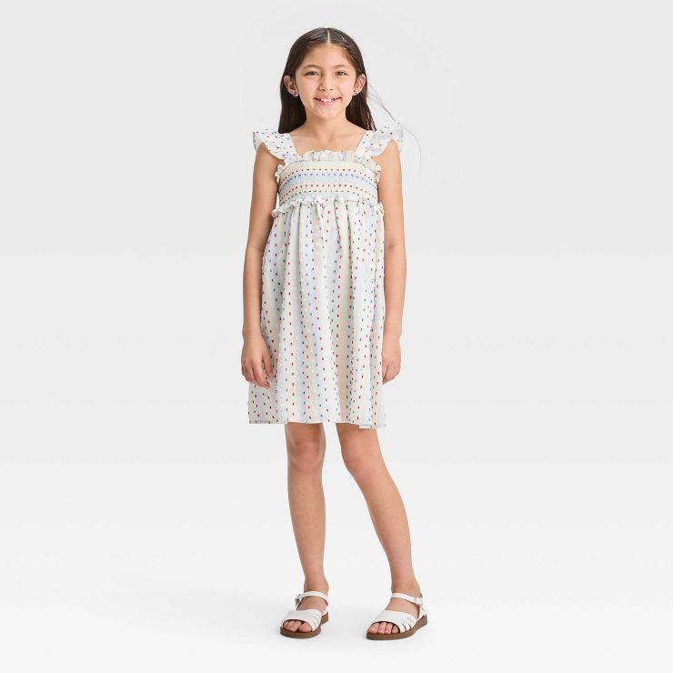 Girls' Flutter Sleeve Americana Woven Dress - Cat & Jack™ Cream | Target