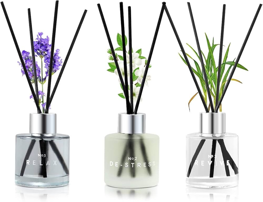 3 Pack Fragrance Reed Diffuser, 50ML Lavender Jasmine Lemongrass Aromatherapy Diffuser Set with 1... | Amazon (US)