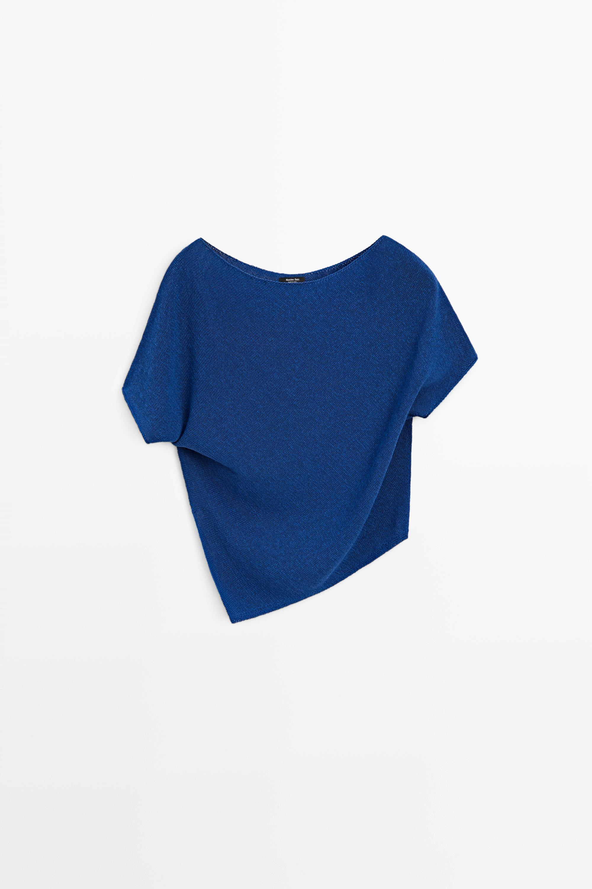 Asymmetric short sleeve linen T-shirt | Massimo Dutti US