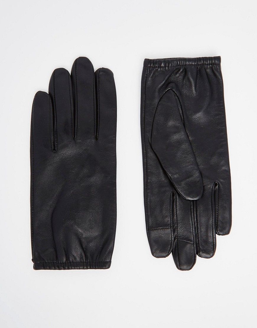 ASOS Plain Leather Gloves With Touch Screen - Black | ASOS UK