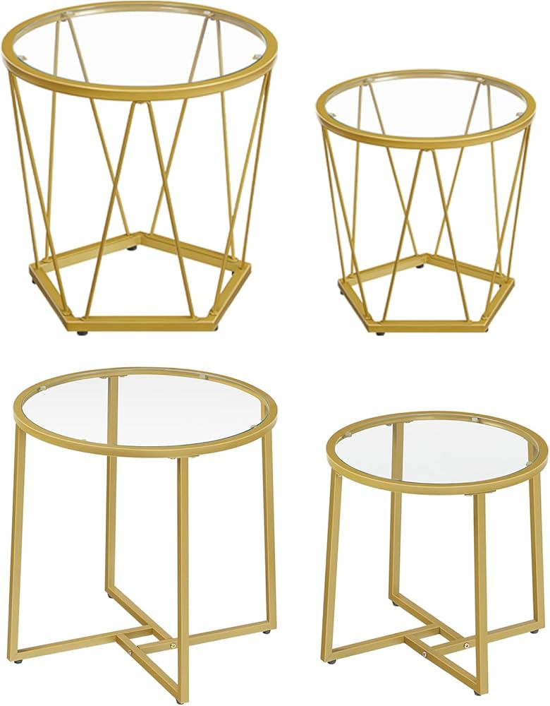 HOOBRO Small Coffee Table Set of 2 and Nesting Side Tables Bundle, Round Coffee End Table with Me... | Amazon (US)