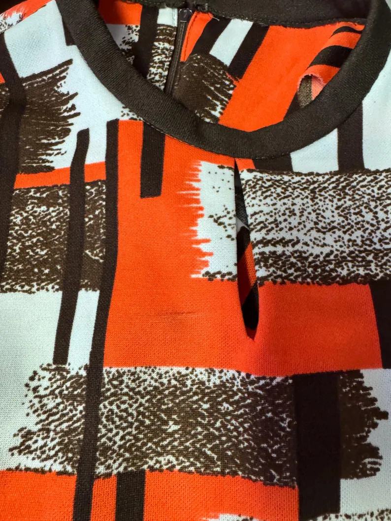 Vintage 1970\u2019s Lady Carol Brown Orange Abstract Knit Poly Dress Mod | Etsy (Global)
