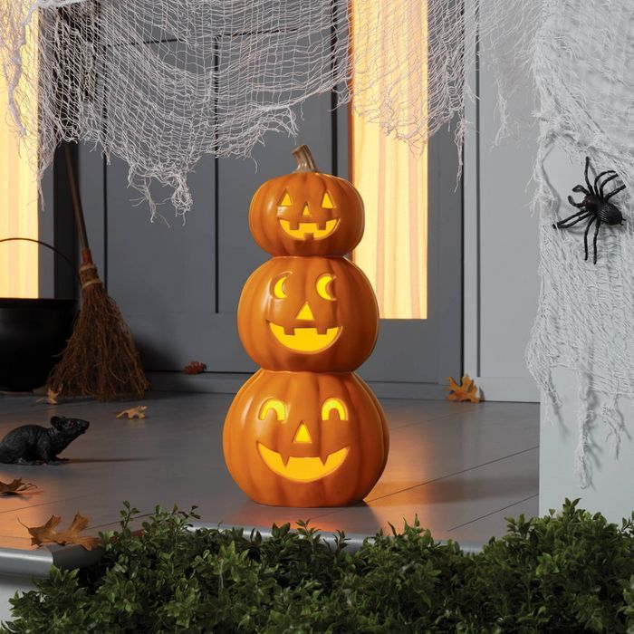 Light Up Triple Stacked Orange Pumpkins Halloween Decorative Prop - Hyde & EEK! Boutique™ | Target