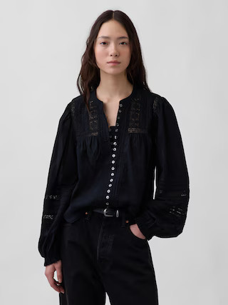 Lace-Trim Pintuck Top | Gap (US)