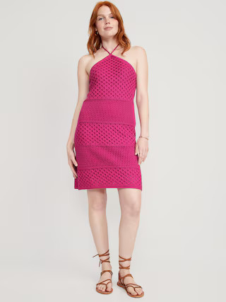 Halter Tie-Strap Crochet Mini Dress for Women | Old Navy (US)