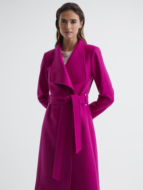 Cashmere Wool Blend Wrap Collar Belted Coat | Reiss US