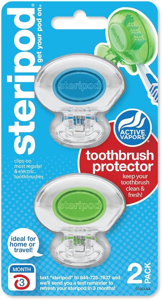 Steripod Clip-On Toothbrush Protector, Clear Blue and Clear Green, 2 Count | Amazon (US)