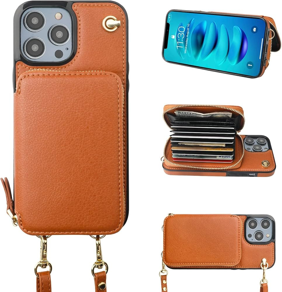 Bocasal Crossbody Wallet Case for iPhone 14 Pro Max, RFID Blocking Leather Purse Case with Card H... | Amazon (US)