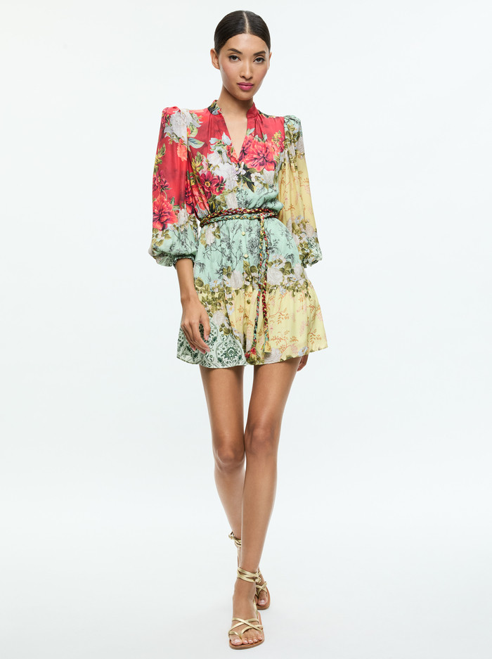 ANTONETTE LONG SLEEVE BUTTON FRONT MINI DRESS | Alice + Olivia