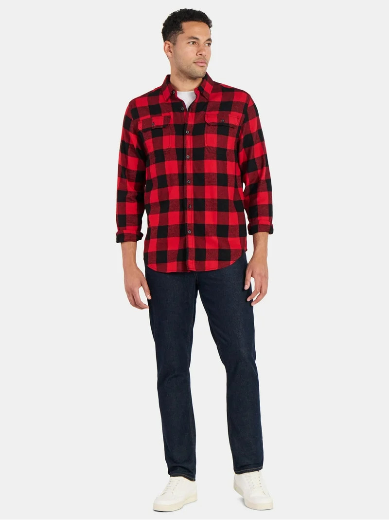 George Men's and Big Men's Double Pocket Flannel Shirt, Sizes XS-3XLT | Walmart (US)