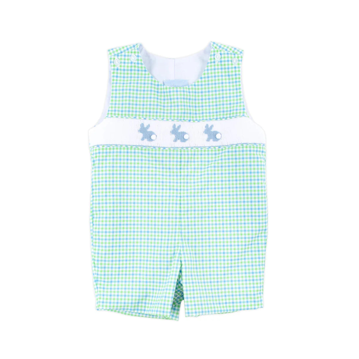 Easter Bunny Smocked Blue & Green Gingham Jon Jon | Classic Whimsy