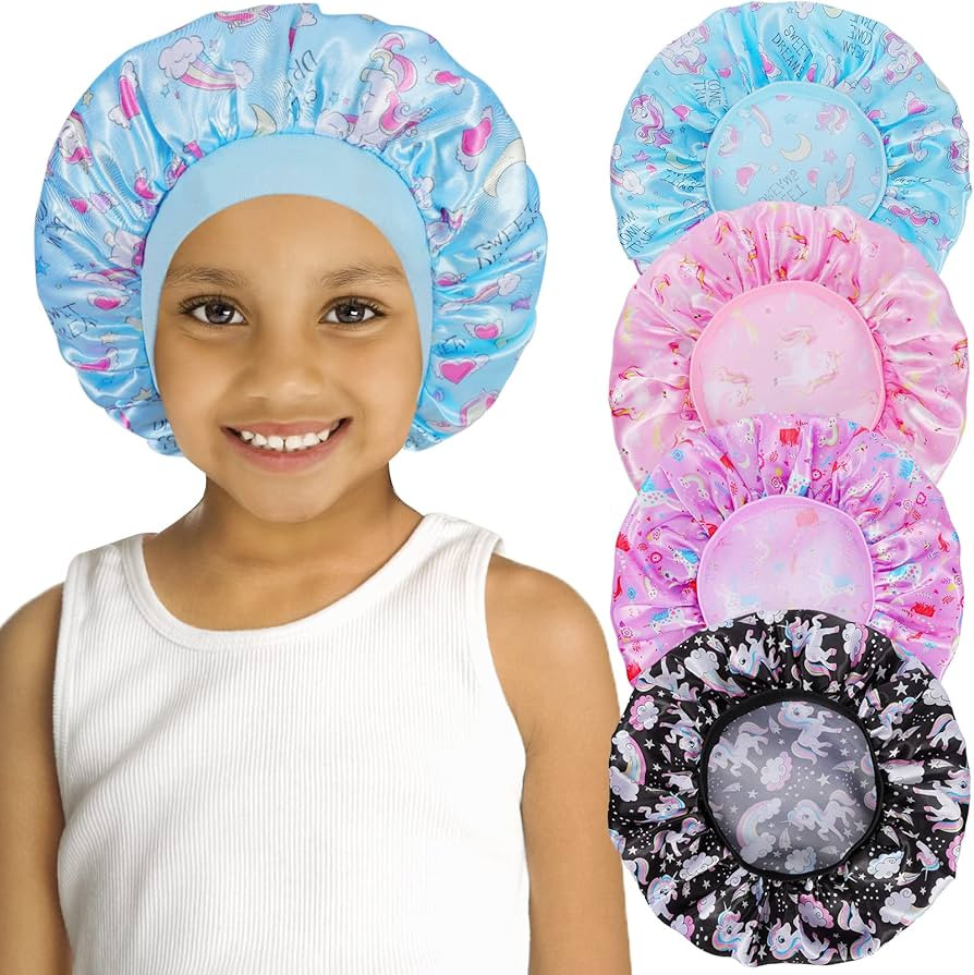 4 PCS Kids Satin Bonnet Child Sleeping Cap,Soft Silk Bonnet Elastic Wide Band,Breathable Baby Bon... | Amazon (US)