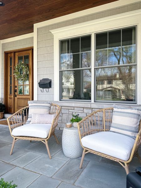 Petty outdoor decor for your front porch!! Love these outdoor lounge chairs, have held up so well! Just washed the covers and they look brand new! 

#frontporch #homedecor #patiofurniture

#LTKSeasonal #LTKhome