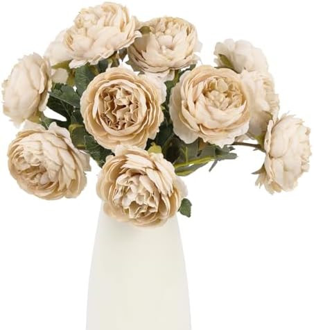 IPOPU 10pcs Beige Peonies Artificial Flowers Silk Peonies with Stems Real Look Fake Peony for Hom... | Amazon (US)