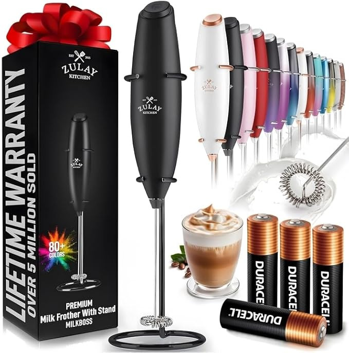 Zulay Kitchen Powerful Milk Frother Wand With 4 AA Duracell Batteries - Ultra Fast Handheld Drink... | Amazon (US)