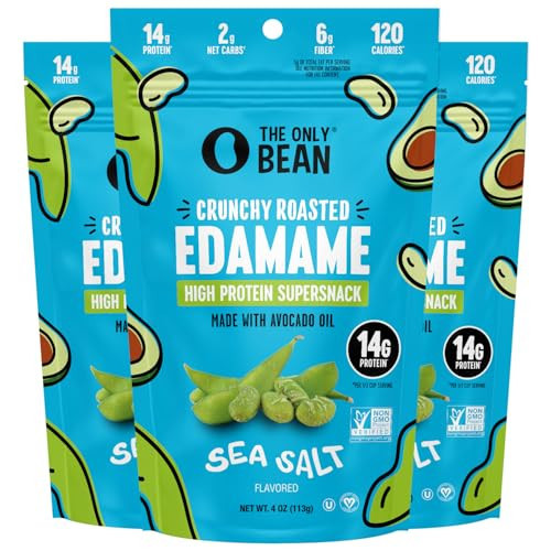 The Only Bean - Crunchy Roasted Edamame Beans (Sea Salt) - Keto Snacks (2g Net) - High Protein Healthy Snacks (14g Protein) - Low Carb, Gluten-Free Snack, Vegan Food - 4 oz (3 Pack) | Amazon (US)