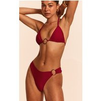 Burgundy O Ring Triangle Bikini Top | PrettyLittleThing US
