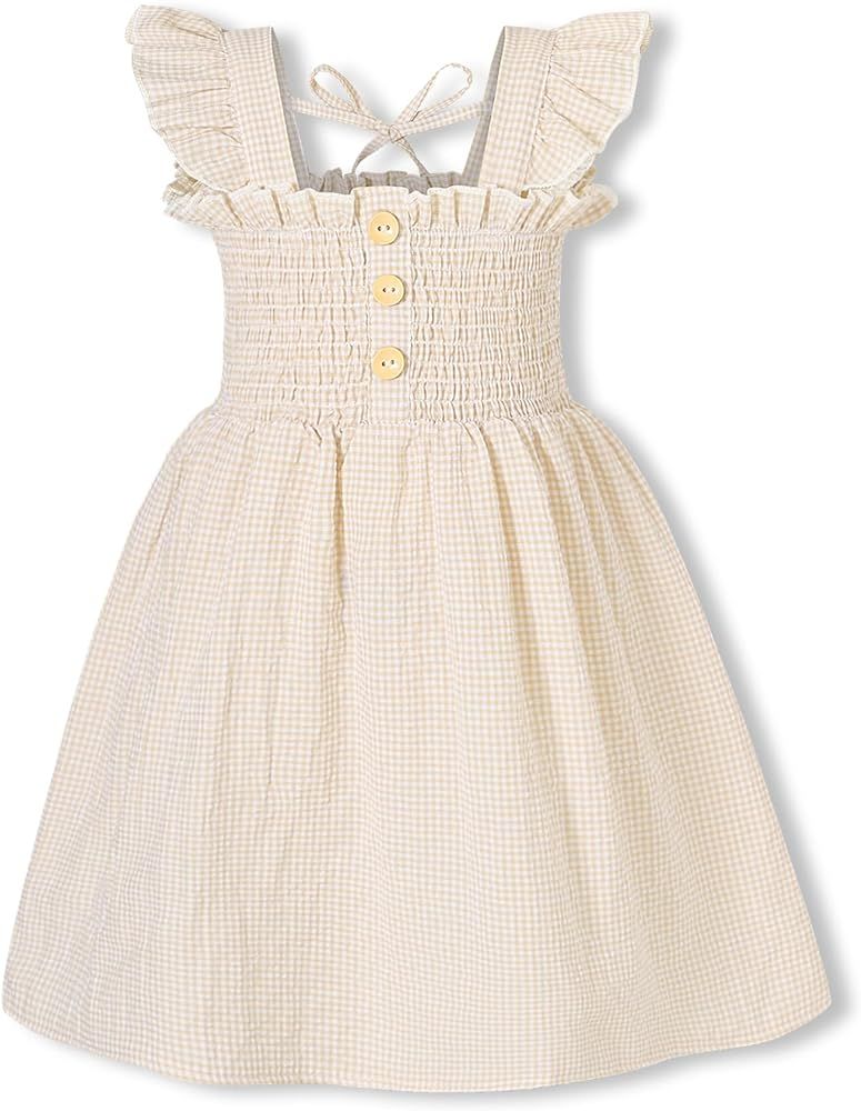 JEELLIGULAR Toddler Dress Ruffle Sleeveless Button Down Dress for Toddler Girl Dress Summer Beach... | Amazon (US)