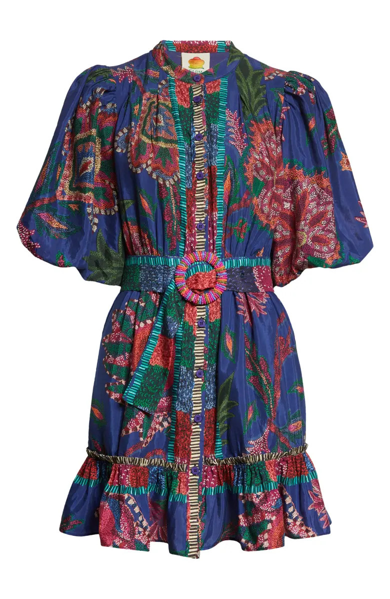 Sunset Tapestry Belted Cotton Blend Minidress | Nordstrom