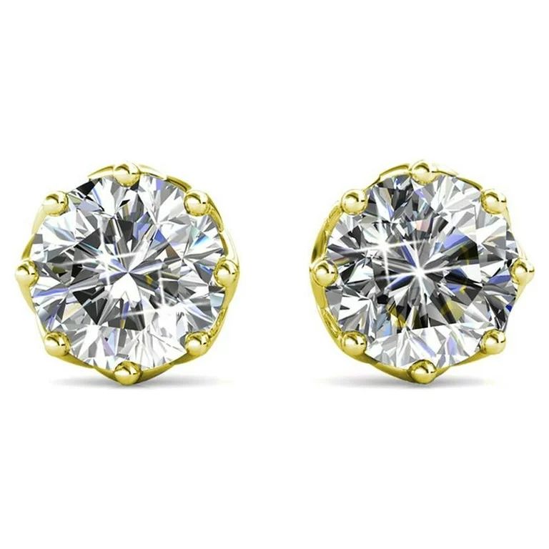 Cate & Chloe Eden 18k Yellow Gold Plated Stud Earrings with Round Cut Crystals | Womens Jewelry, ... | Walmart (US)