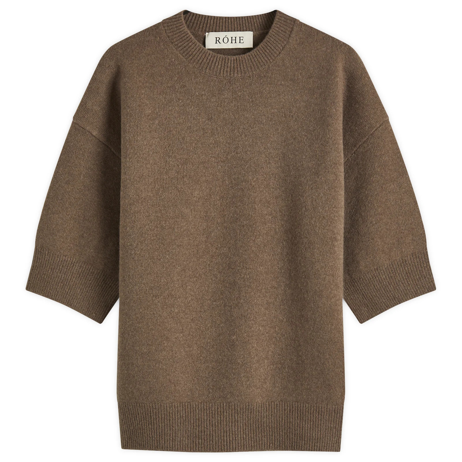 Róhe Women's Compact Knit Short Sleeve Top Taupe Melange | END. Clothing