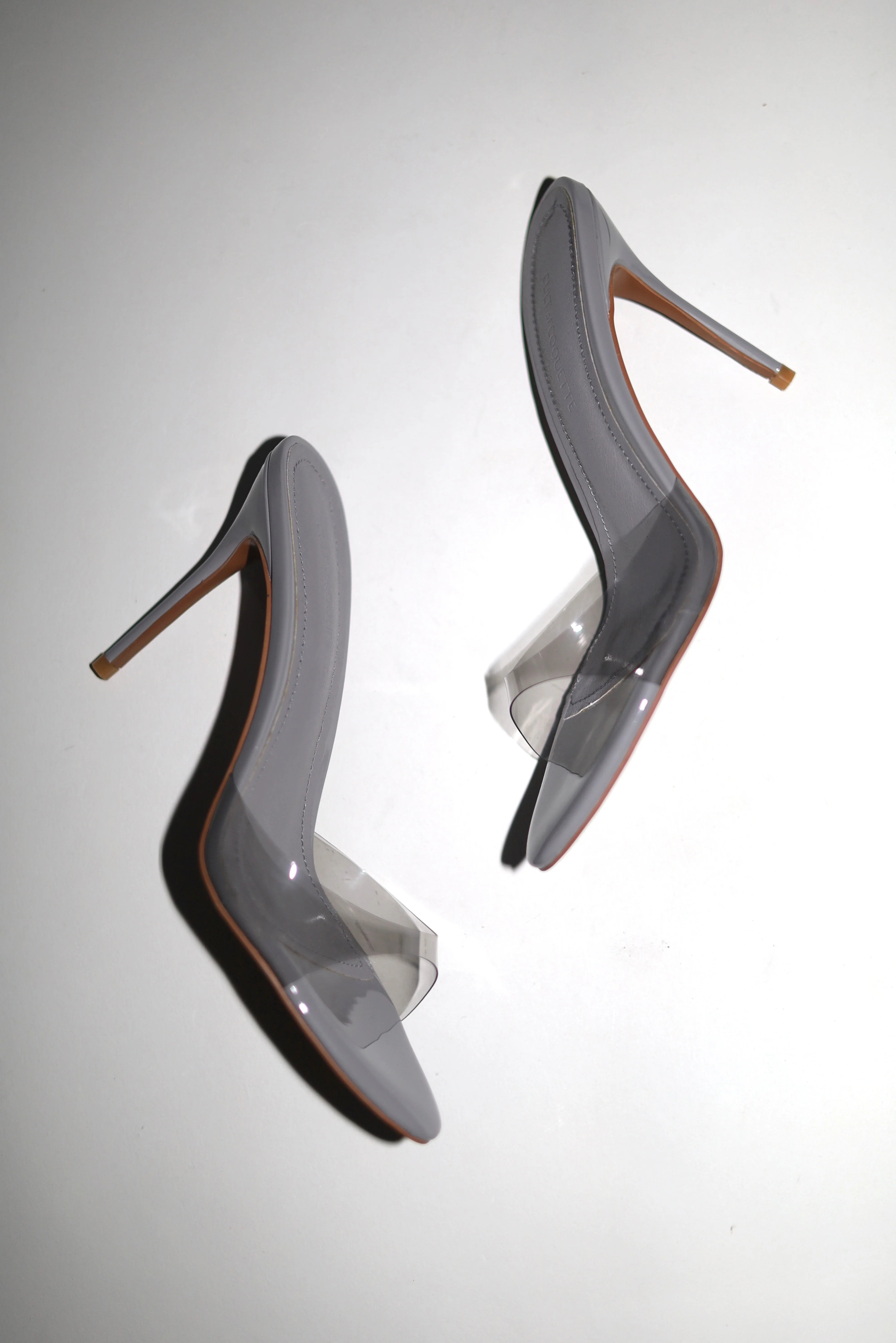 Pamela Clear Grey Mules | CULT OF COQUETTE