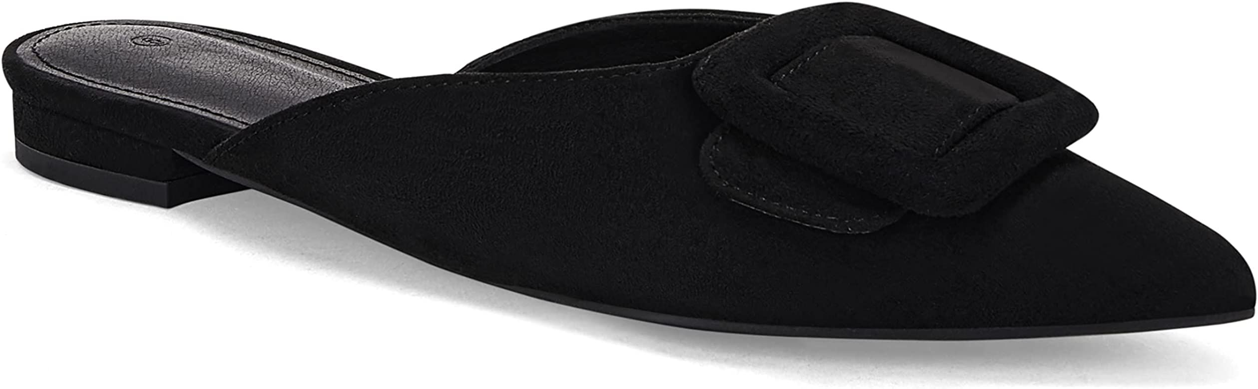 Amazon.com | Womens Pointed Toe Mules Flats Buckle Low Heel Slip On Slide Backless Cut Out Comfor... | Amazon (US)